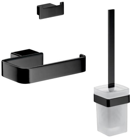 EMCO LOFT 3-teiliges WC-Badaccessoires-Set – Handtuchhalter, Seifenschale, Toilettenbürste – Funktionalität und einfache Montage für Ihr Badezimmer - Schwarz