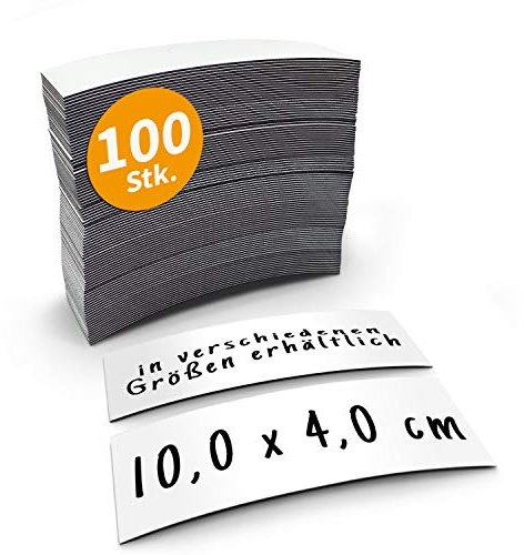 Betriebsausstattung24 100 beschreibbare Magnetetiketten Magnet - 10,0 x 4,0 cm - Folienstreifen in weiß