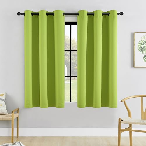 HUTO Kurze Verdunkelungsvorhänge, wärmeisoliert, antikes Kupferösen, verdunkelnde Vorhänge für Keller, Badezimmer, kleine Fenster, 106 x 114 cm, 2 Stück, frisches Grün