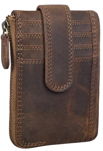 STILORD Archer Vintage Leder Schlüsselmappe Mini-Kartenbörse Kleines Portemonnaie RFID kleine Geldbörse Schlüsseletui Organizer Schlüsselanhänger Farbe:mittel - braun