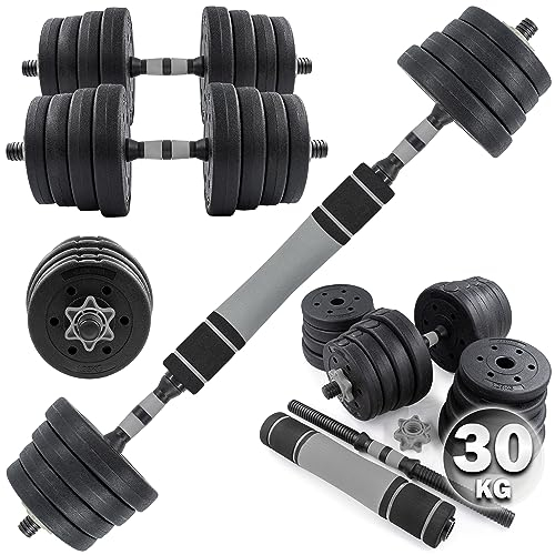 C.P. Sports 2in1 Kurzhantel & Langhantel Set 30kg / 40kg | Hantelscheiben – Gewichte – Hantelstangen | verstellbare Hanteln – Hantelset für Krafttraining, Fitness, Home Gym (silber-schwarz)
