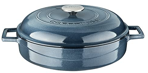 Lava Metal Premium Range – Pentole multiuso in ghisa, rotonda, 28 cm, grigio maiolico, coperchio a cupola