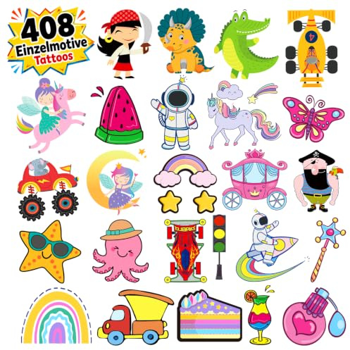 Leesgel 408 Hojas Tatuajes Temporales Niños, Regalos Cumpleaños Colegio Set | Suave piel resistente agua, 408 diseños mixtos, sin tijeras, detalles cumpleaños niños, juguetes fiesta, regalos colegio