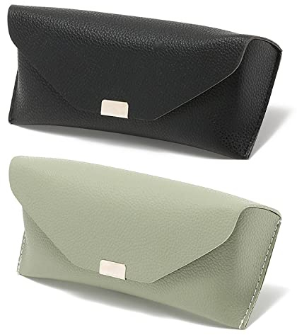Hifot Brillenetuis leder 2 Stück, PU Slip in Brillen Sonnenbrillen Lesebrillenetui, Tragbaren Lesebrillen Beutel Tasche