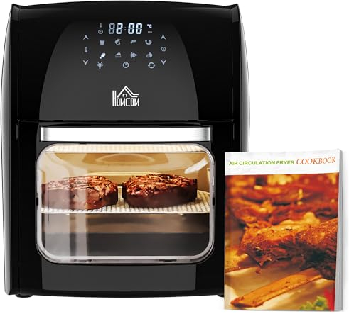 HOMCOM 12L 8 in 1 Digital Air Fryer Oven with Roast, Bake, Dehydrate, 8 Preset Modes, Rapid Air Circulation, Timer, Inner Light, Memory Function, 1800W, Dish Wash Accessory, Black