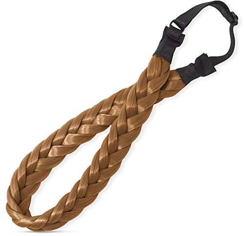 RPZL Fully Adjustable Braided Headband- Lighter Brown & Blondish | 2 Strand Hair Braid - Color Match w/Highlights or Roots - Synthetic Hair, Braided Headbands for Women