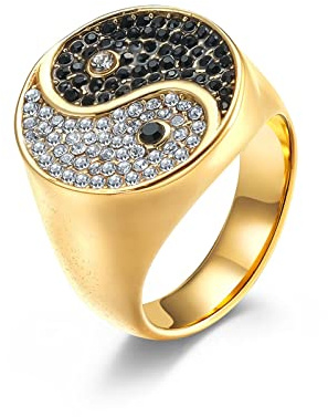 AMDXD Hochzeit Ringe Herren in Edelstahl, Ehering Herrenring Tai Chi Yin Yang mit Zirkonia für Männer, Gold, Gr.65 (20.7)