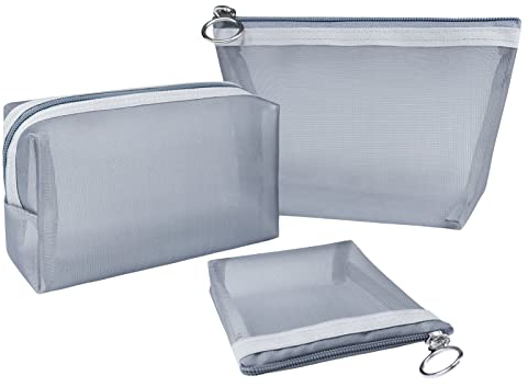 Aosbos Mesh Kulturbeutel transparente Organizer Schnell Trockend Kosmetiktasche durchsichtige Kulturtasche mit Reißverschluss für Reise Gym Bad Schwimmen Grau