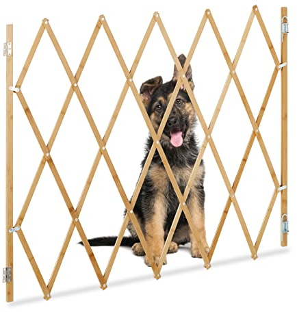 Relaxdays Hundeabsperrgitter ausziehbar bis 130 cm, 87,5-100 cm hoch, Bambus, Hunde Schutzgitter für Treppe & Tür, Natur