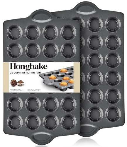 HONGBAKE mini muffin pan nonstick 24, Cupcake Tin for Baking, Commercial Small Cup Cake Tray for Cheesecake, 1.8dia, Heavy-duty, Gray