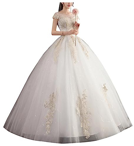 Vestido De Novia De Mujer para Mujeres Vestidos De Novia Bordados Bordados Manga Corta Vestidos De