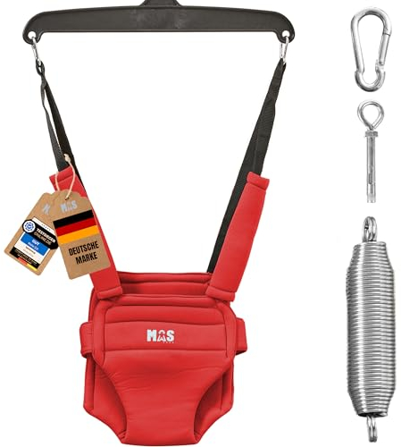 MOAS SHOP® Türhopser Baby: Türschaukel Baby, Baby Hopser, Alter 4-24 Monate, Max Kapazität 13kg, Ergonomischer Sitz mit Gurt, Höhenverstellbar, Türrahmen Schaukel, Stahlanker, Abwischbar | Rot |