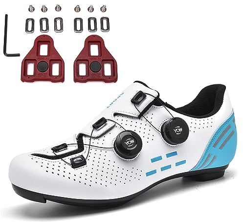 PENXZT Herren Damen Radschuhe Kompatibel mit Look SPD SPD-SL Delta Lock Pedal Atmungsaktiv leicht Fahrradschuhe Rennradschuhe,Blue White,42 EU