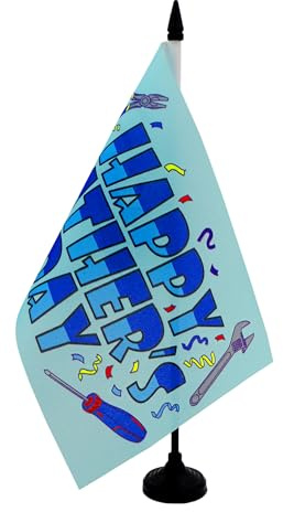 AZ FLAG Drapeau de Table Joyeuse fête des pères 21x14 cm Socle Plastique | Usage intérieur Drapeau de bureau Happy Fathers Day finition cousue et bords renforcés polyester 100D