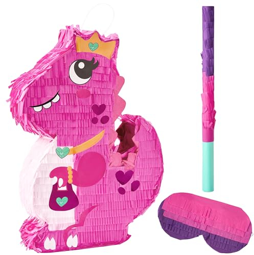 JOYIN 30x41 cm piñata dinosaurio niña con palo para decoración de fiestas, fiesta divertida, atrezzo para fotos de eventos, decoración temática mexicana, festivales de carnaval, fiesta de cumpleaños