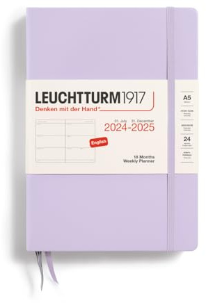 LEUCHTTURM1917 370719 Wochenkalender Medium (A5) 2025, 18 Monate, Lilac, Englisch