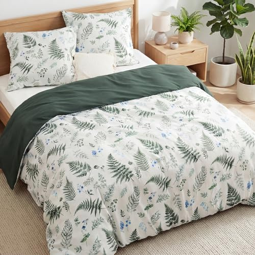 BEDSURE Bettwäsche 200x200 3teilig - Pflanzen Grün, 2x80x80 Kissen | Mikrofaser Bettwäsche-Sets Blumen Wendebettwäsche, Oeko-TEX Bedding mit Reißverschluss, Extra Weich & Atmungsaktiv