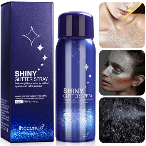 SEO-FANALLY Spray Paillette Corps 60ml, Paillettes Cheveux et Corps, Bombe Paillette Cheveux et Corps, Paillettes Visage Festival pour Carnaval Halloween Noël Festival Fête D'anniversaire