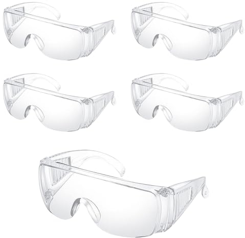 Ksvaye 5 Paia Occhiali Protettivi da Lavoro Occhiali Antinfortunistica Occhiali da Laboratorio Chimico Occhiali di Sicurezza con Lenti Plastica Trasparenti Antigraffio per Protezione Oculare