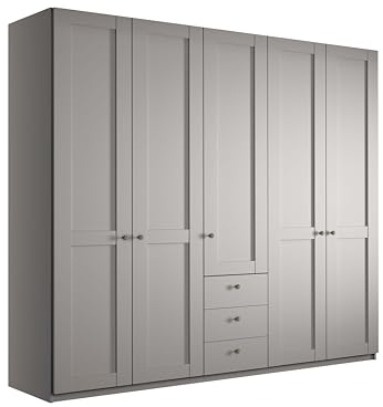 WIEMANN Drehtürenschrank mit 3 Schubkästen, Landhausstil Kleiderschrank 250cm breit, Kieselgrau, Höhe 216cm, Marlow