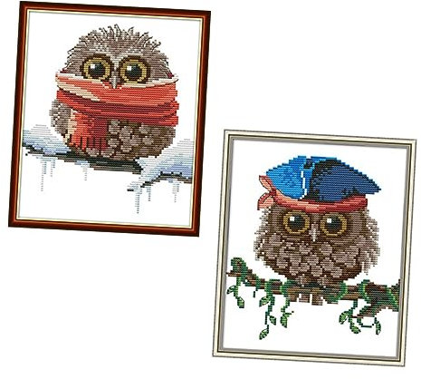 SEWOART 2sätze Eulenstickerei Diy Stickmaterial Kreuz-stich Muster Stickerei Wand Handgemachte Sticken Diy Stickset Wanddekoration