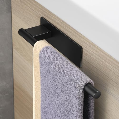 Gsocel Toalleros de Baño sin Taladro,Toallero Adhesivo Mate Acero Inoxidable Accesorios sin Taladro para Baño y Cocina 28CM,Negro