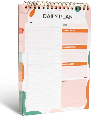 Blocco per lista delle cose da fare, agenda giornaliera senza data, formato A5, a spirale, senza data, 52 fogli a strappo, lista di controllo produttività, blocco note per lavoro, ufficio, casa