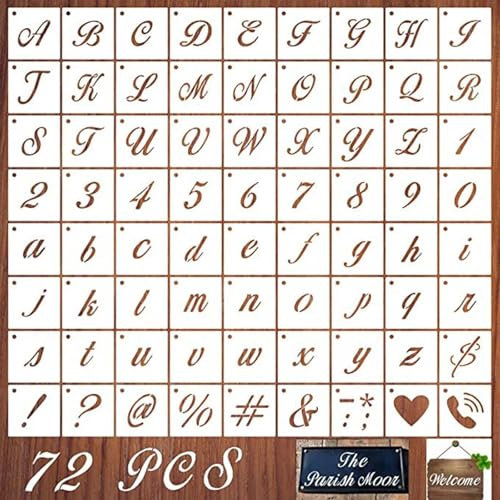72 plantillas de letras con números, 3 pulgadas, reutilizables, de plástico PET para letras, para dibujar arte, escribir y hacer manualidades