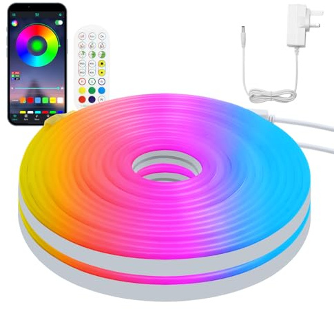 HOUHUI Neon LED Strip Lights, 3m RGB Neon Rope with Remote, IP67 Waterproof, Music Sync DIY Design for Bedroom, Gaming & Kids Wall Decor