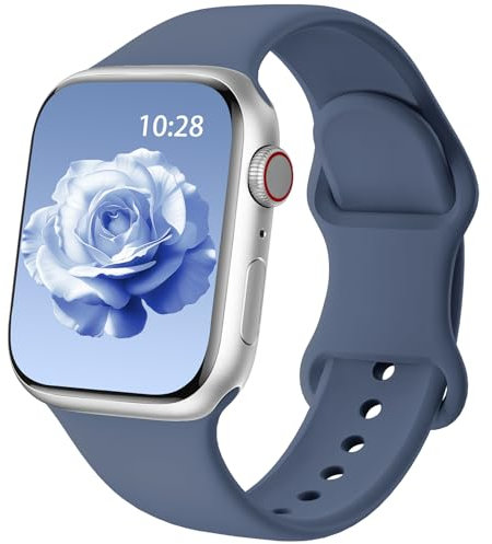 Patented Upgraded Silicone Strap Compatible with Apple Watch Straps 38mm 40mm 41mm 42mm 44mm 45mm 46mm 49mm Women Men,Soft Sport Bands for iWatch Series 11 10 9 8 7 6 5 4 3 2 1 SE Ultra,Denim