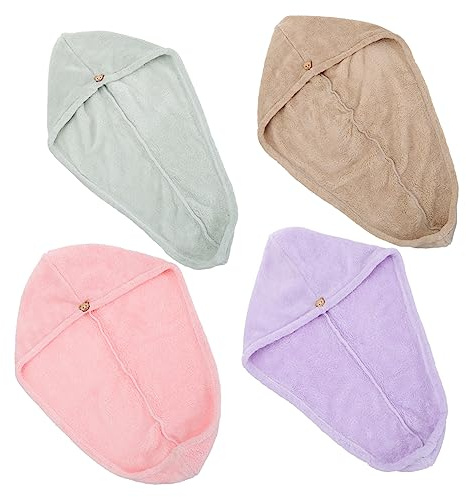 4 Stück-pack Haartrockenhaube aus Coral Fleece, Schnell Saugfähig | Handliche Form zum Einwickeln, für Damen und Herren, Schützt das Haar vor Schäden, Praktische Trocknungslösung