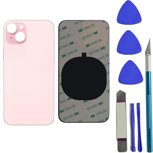 Peixiong 15 Vitres arrière de rechange pour iPhone 15 avec adhésif pré-installé + kit d'outils de réparation (rose)