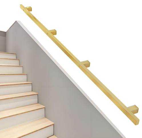 Staircase Railing Banister Hand Rails, 30cm - 600cm Handrails for Stairs with Gold Metal Wrought Iron Wall Support, Stairs Handrail - Complete Kit(6.6ft/200cm)