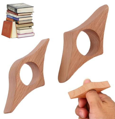 FENQURO 2 Pcs Porta pagine libro da 23 mm, supporto laterale per pollice, segnalibro fatto a mano, in legno, accessori da lettura, regali per amanti dei libri e insegnanti
