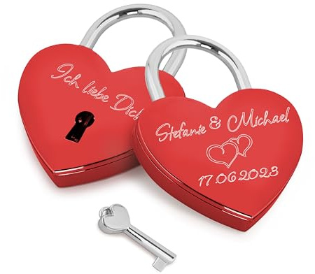 Gravur-Max Liebesschloss mit Gravur in Rot – personalisiertes Schloss mit Namen & Datum | hochwertiges Herzschloss aus Metall | Partner Geschenk für Hochzeit, Jahrestag & Valentinstag