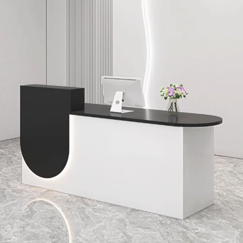 GUQASDV Empfangstheke Tresen Rezeption, Empfangstresen für Praxis, Reception Desk Salon, Bürotheke Reception Tisch mit Sanfter Beleuchtung für Bekleidungsgeschäfte(White+Black,1.2m)