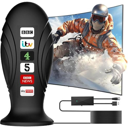 Antenna TV, antenna TV digitale da interni con forte amplificatore di segnale UK, 560+ miglia di raggio di ricezione TV Ariel, amplificatore per antenna Smart TV da interni per canali locali 4K 1080p