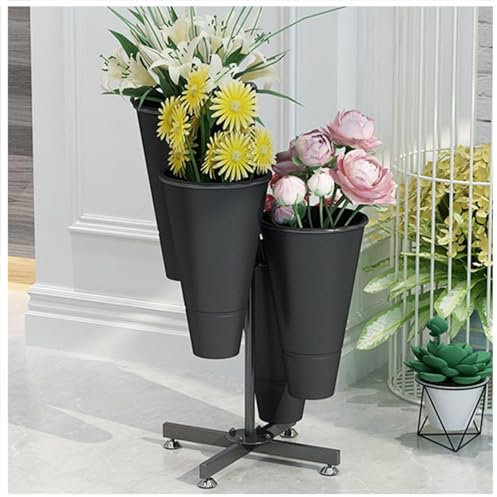 Présentoir de fleurs en fer forgé avec 4 seaux à fleurs - Support robuste pour fleurs fraîches - Idéal pour les fêtes de jardin et les décorations d'événements.