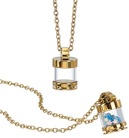 FINGERINSPIRE 2 Stück Glasflaschenanhänger 304 Edelstahlketten Gold 21x13mm | DIY Halsketten Set, 304 Edelstahlketten 60cm, Glasanhänger, Goldener Hänger, Für Wunschflaschen, Aschehalter Gedenkschmuck