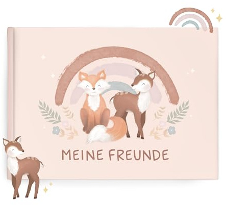 mintkind Freundebuch Grundschule – Boho Fuchs, Hardcover, 80 Seiten, DIN A5 quer, 140g Naturpapier, Seiten zum Ausmalen, Ankreuzen, Einkreisen und Schreiben