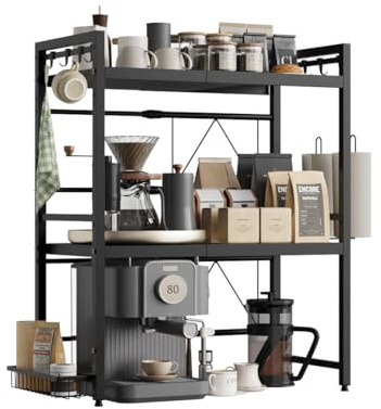 NETEL Verstellbares Mikrowellen Regal 3-stufig, Regal über mikrowelle, küchenregal stehend für arbeitsplatte Bäckerregale, schwarz, Ausziehbar 40-60cm