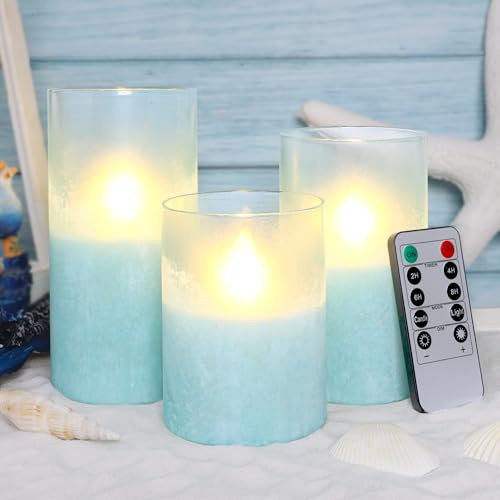 Holitown Flammenloses Kerzenset aus Glas, 3er-Set, Blau