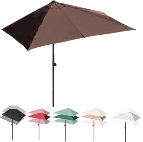 Half Patio Umbrella 2m/2.5m/2.7m - Rectangular Wall-Mounted Parasol for Sun & UV Protection, Ideal for Garden, Porch & Balcony Furniture (Coffee, 200x130cm)