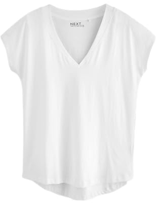 NEXT Mujeres Camiseta con Manga Casquillo y Cuello de Pico Blanco L