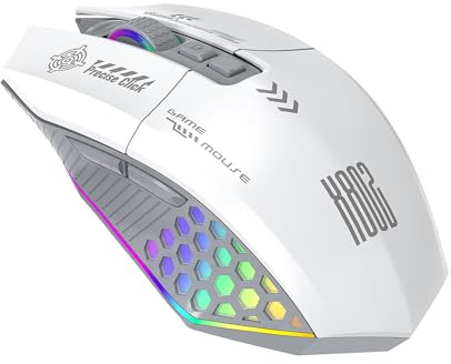 Annadue Mouse da Gioco RGB con modalità 3 Cablata/Bluetooth/2.4G, 12000 Dpi, Sondaggi da 1000Hz, Design Ergonomico, Carico di Tipo C per PC. 500 MAh (Bianco Grigio)