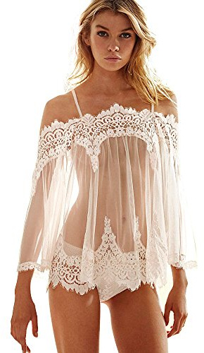 Vestito da notte da donna, sexy, trasparente, babydoll, trasparente, biancheria da notte, biancheria intima, in pizzo, biancheria da notte, Z-bianco., m