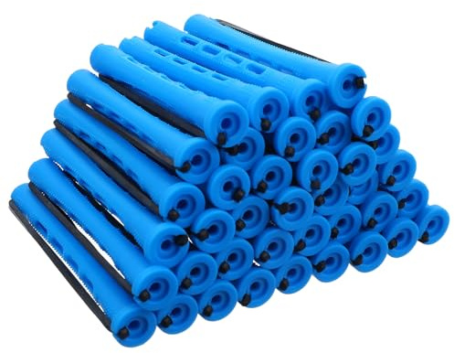 Classicseali Lot de 40 bigoudis permanents avec bande élastique - Pour cheveux courts et longs - Sans chaleur - 8,2 x 0,9 x 0,9 cm - Bleu
