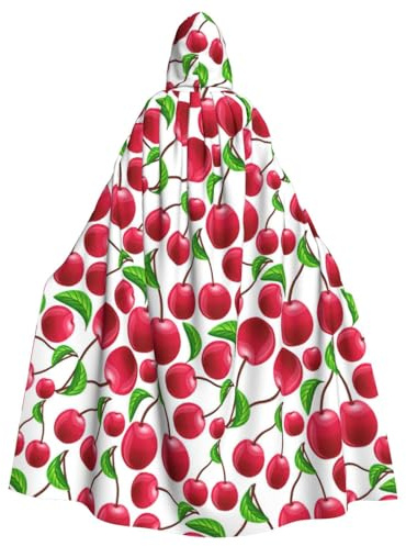 Capa con capucha de Halloween con estampado de cerezas rojas (57.8 pulgadas de largo), cómoda capucha grande ideal para cosplay