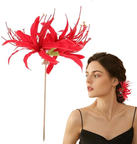 Horquilla Flor Araña Rojo De Pelo Tradicionales Multifuncionales Con Estilo | Palillos de Pelo Vintage Asiáticos Mujeres Niñas Gala Actuación Festival Baile Cosplay Boda Vacaciones