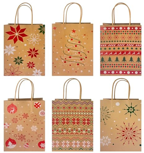12 Stück Geschenktüten,Weihnachten Geschenktüte,Geschenktasche Kindergeburtstage, Kleine Braune Papiertüten mit Henkel,Papier Tüten,Candy Tüten, Verpacken von Geschenken,Geschenktüte für Party